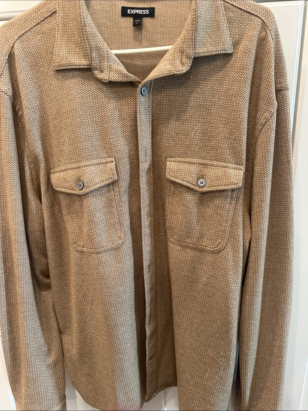 Express Men's Light Brown Textured Button-Up Shirt Jacket